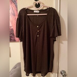 Star Vixen Plus Size Womens short sleeve brown/glitter mesh top size 3X NEW